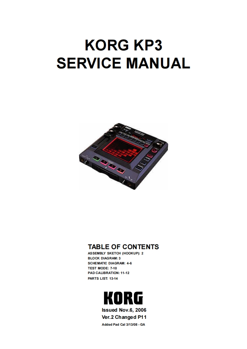 Korg_KP3_Service_Manual维修服务手册含电器原理图