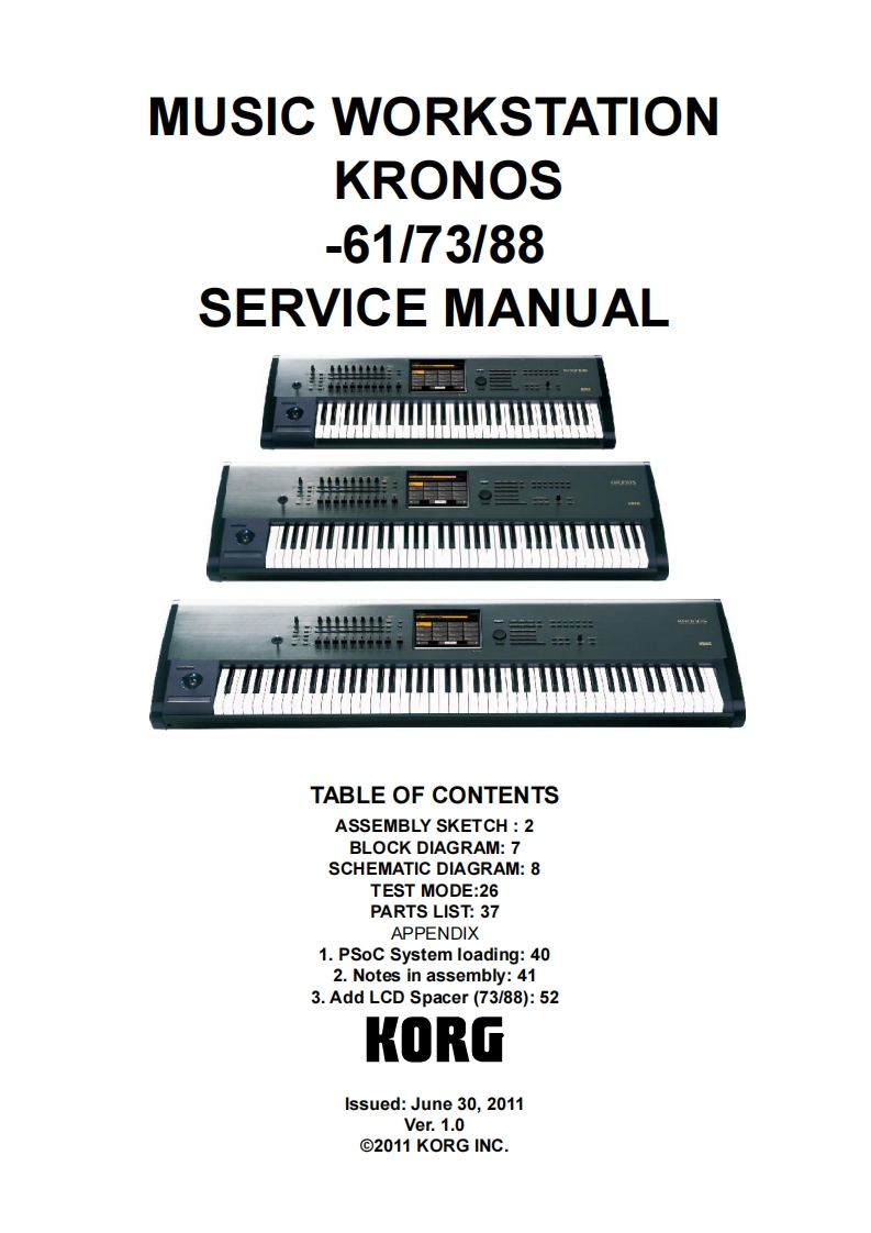 Korg_Kronos_(Ver.1)_Service_Manual维修服务手册含电器原理图