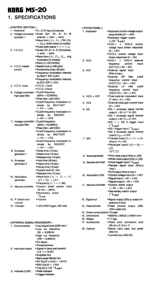 Korg_MS-20_Service_Manual维修服务手册含电器原理图