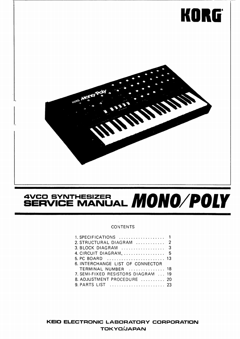 Korg_Mono_Poly_Service_Manual维修服务手册含电器原理图