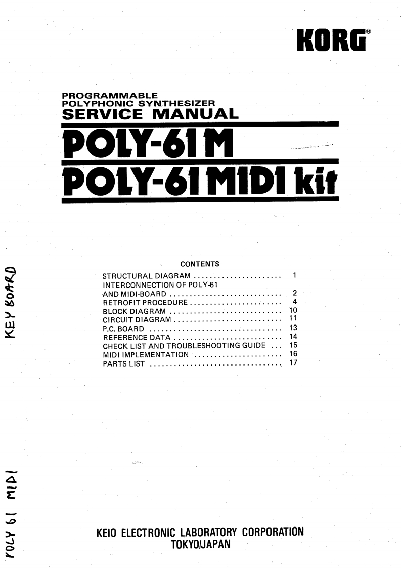 Korg_Poly-61M_Midi_Kit_Service_Manual维修服务手册含电器原理图