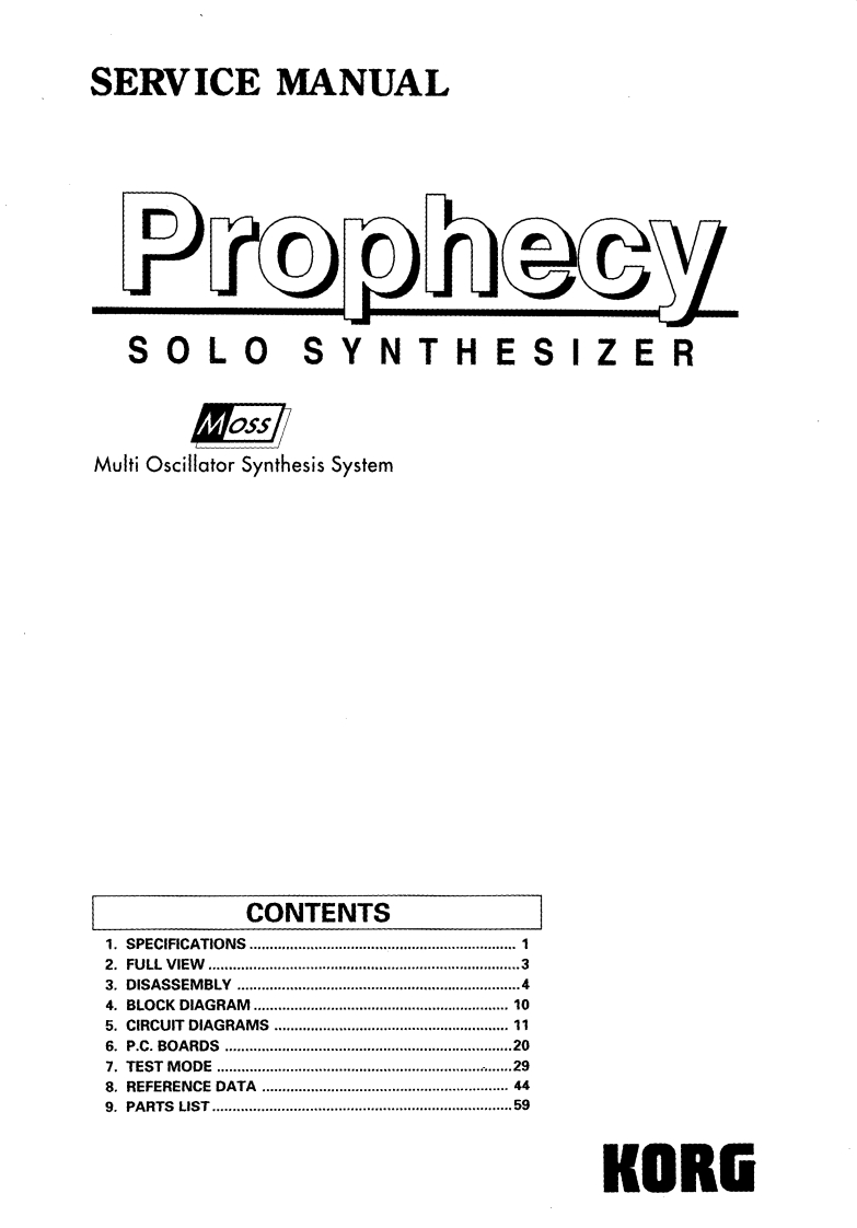 Korg_Prophecy_Service_Manual维修服务手册含电器原理图