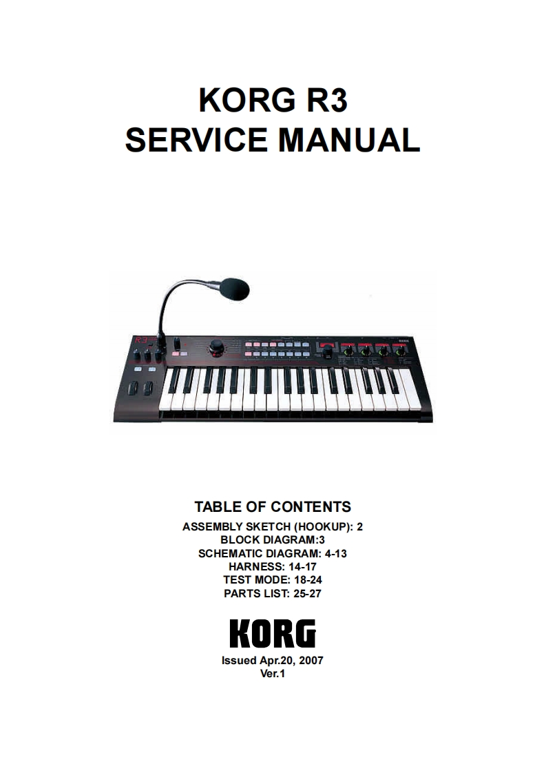 Korg_R3_Service_Manual维修服务手册含电器原理图