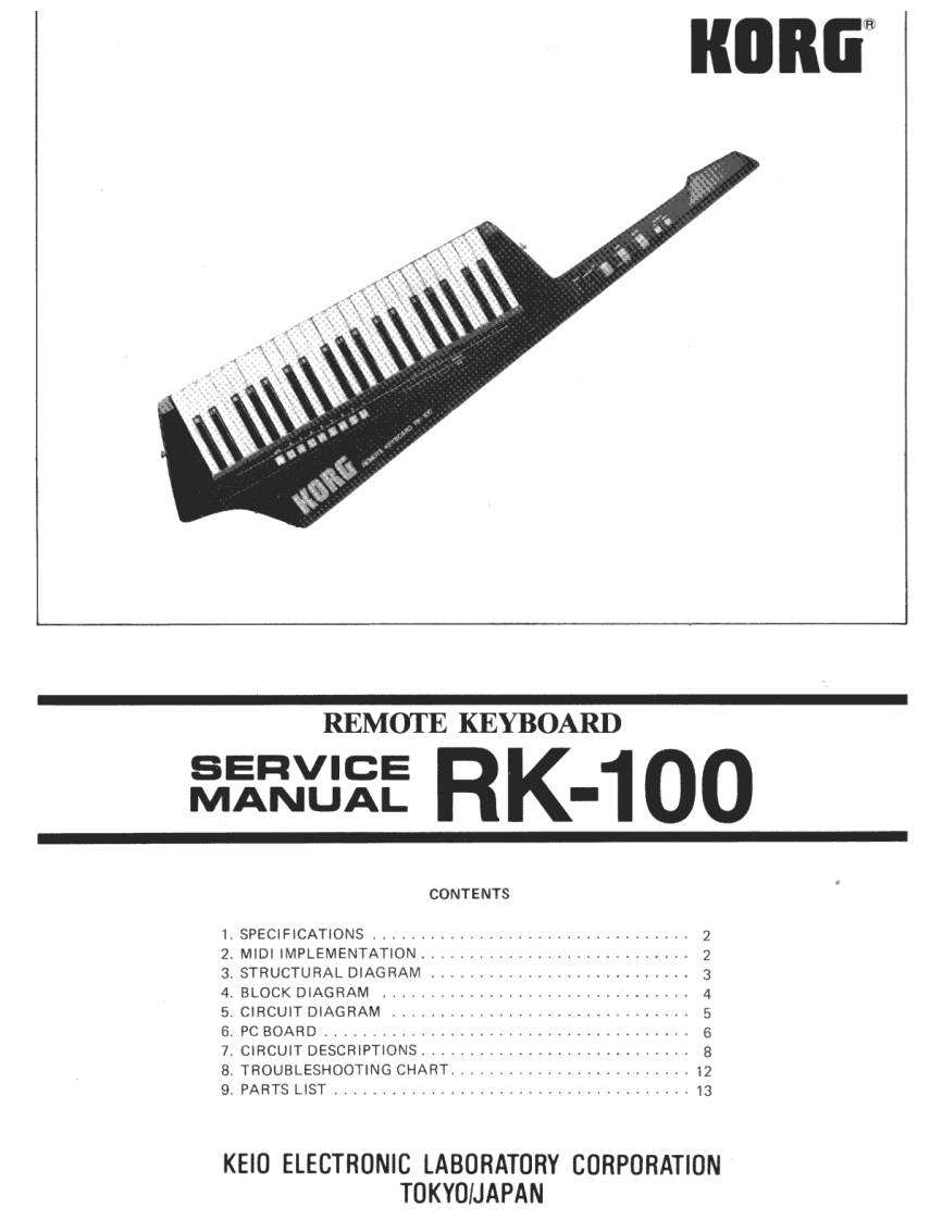 Korg_RK-100_Service_Manual维修服务手册含电器原理图