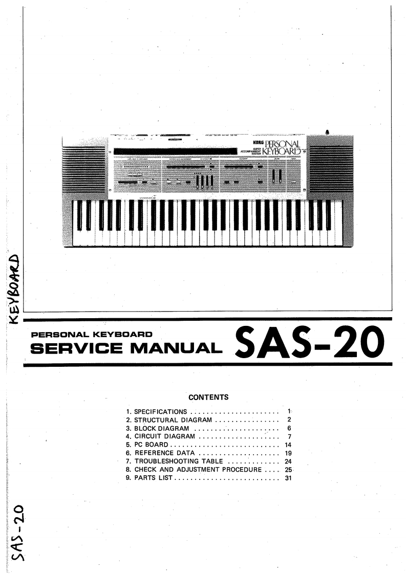 Korg_SAS-20_Service_Manual维修服务手册含电器原理图