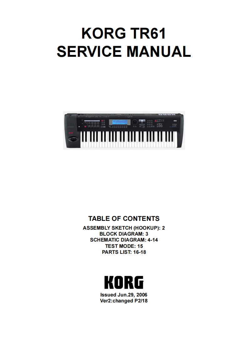 Korg_TR61_Service_Manual维修服务手册含电器原理图