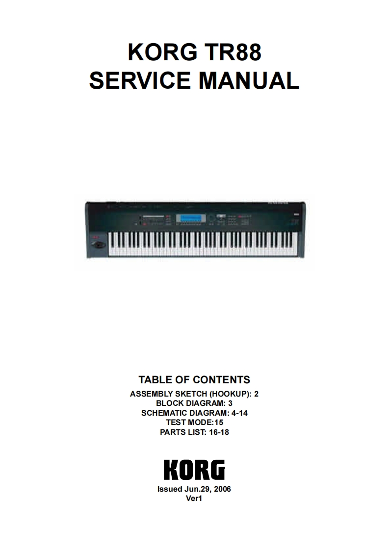Korg_TR88_Service_Manual维修服务手册含电器原理图