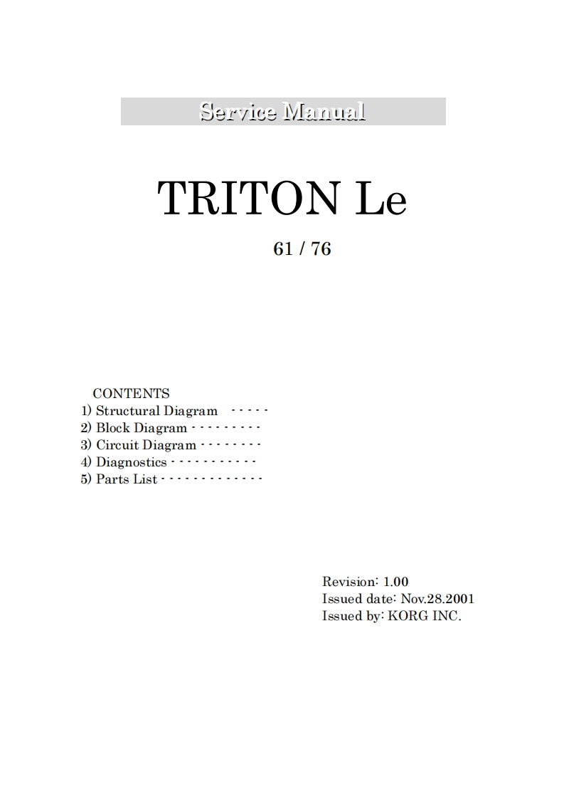 Korg_Triton_Le_Service_Manual维修服务手册含电器原理图