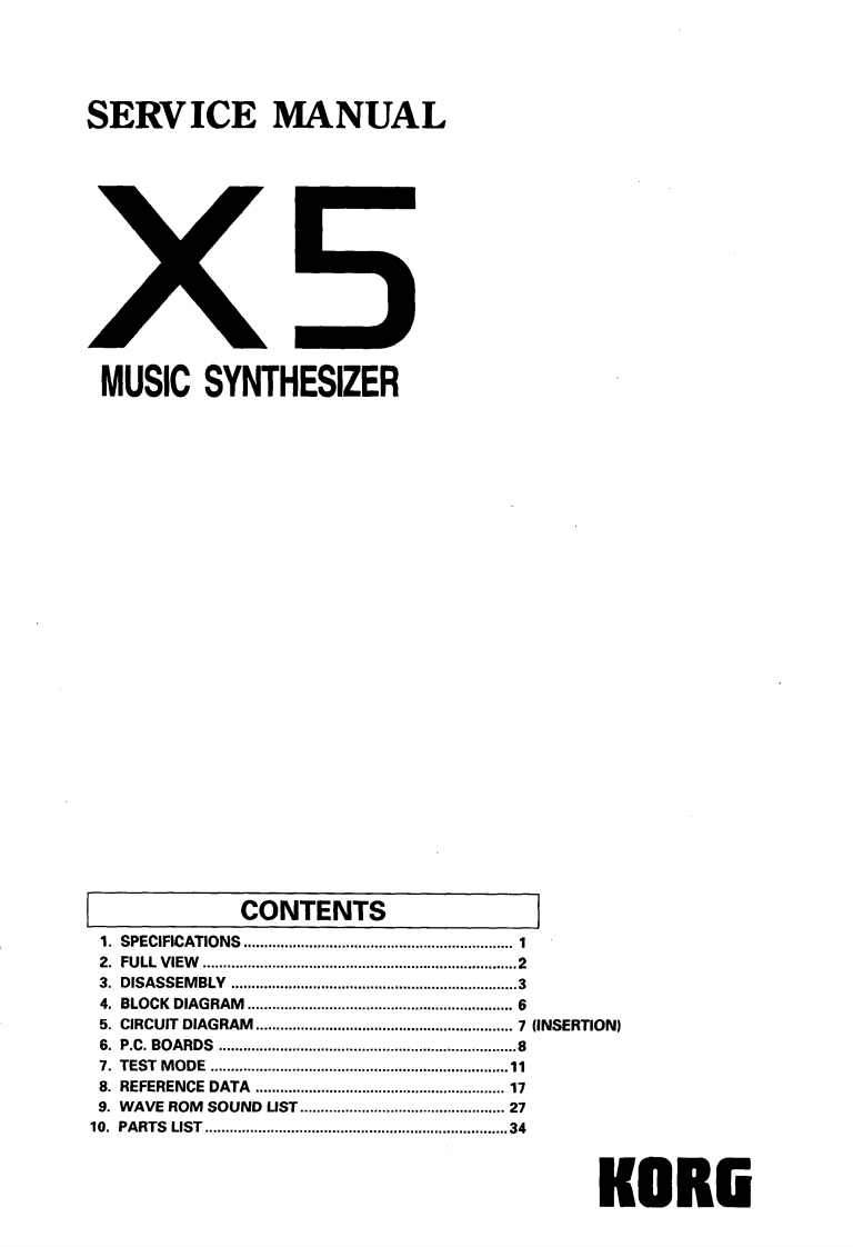 Korg_X5_Service_Manual维修服务手册含电器原理图