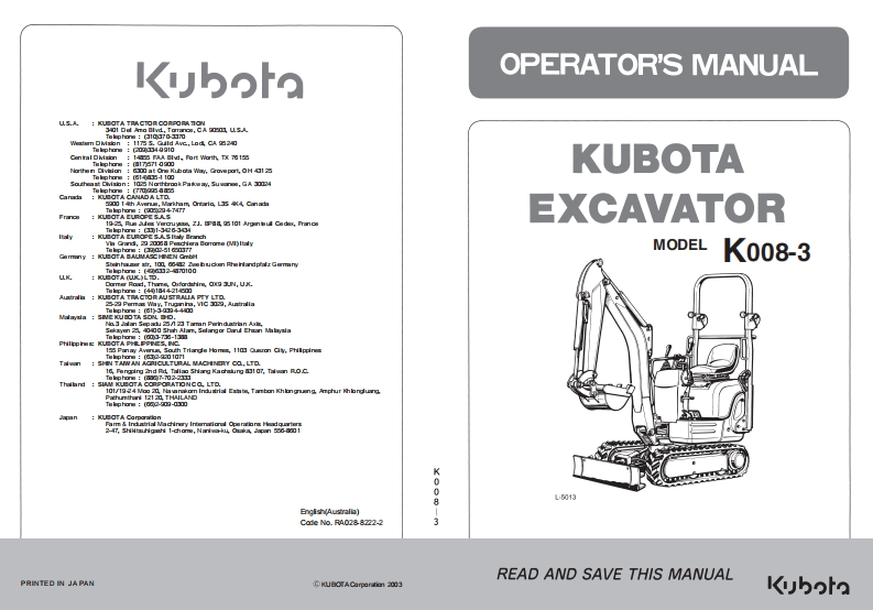 Kubota-K008-3-Manual操作说明书手册