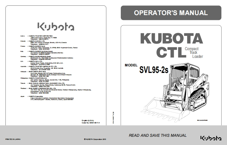 Kubota_SVL95_Trackloader_Operator_Manual操作与维护手册