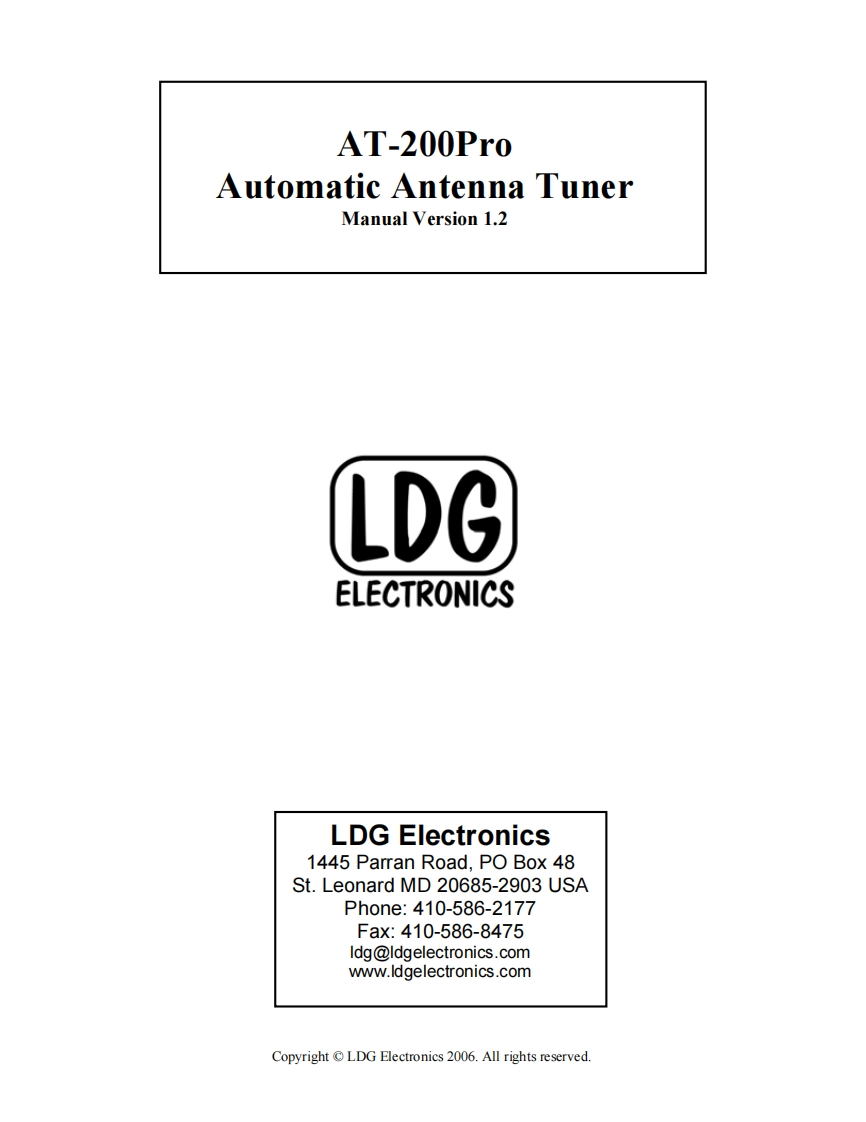 LDG_Electronics-AT-200Pro-(Manual操作说明书手册)
