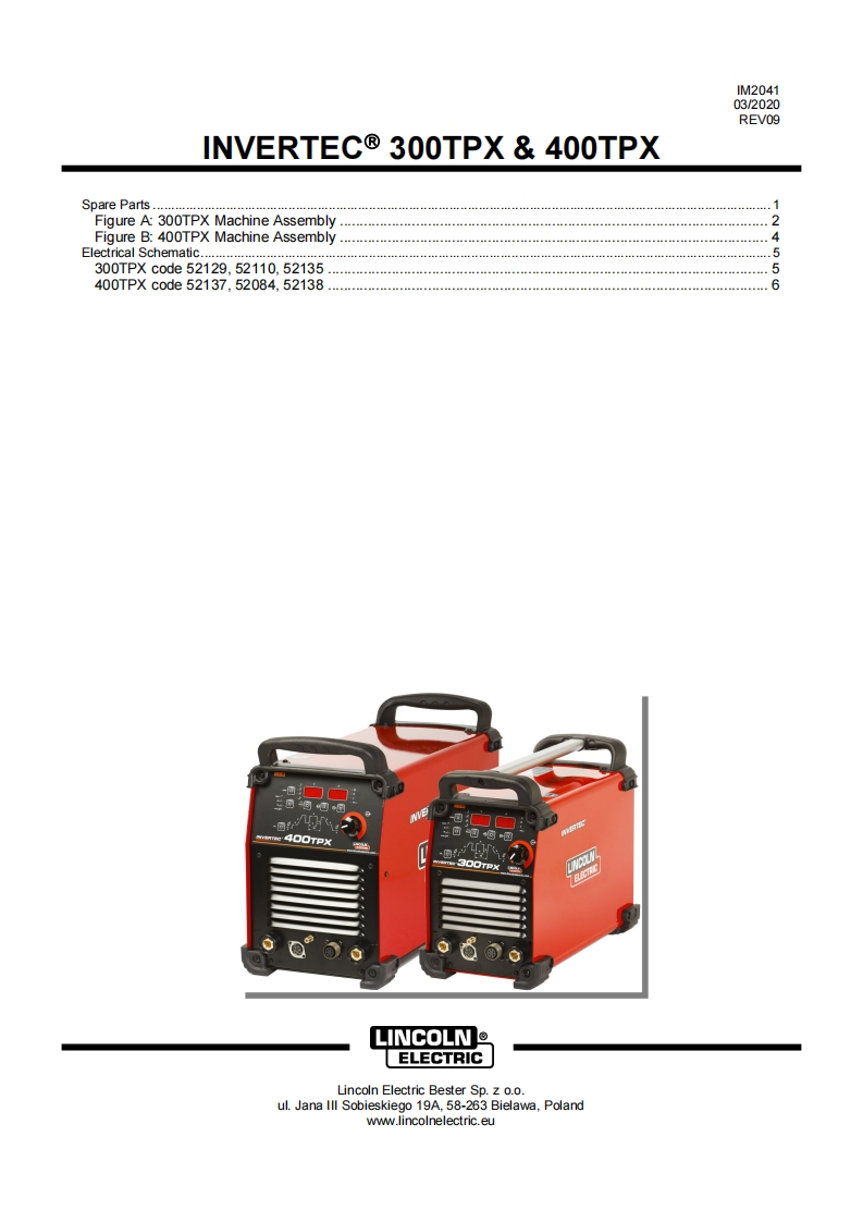 LINCOLN-INVERTEC-300TPX-400TPX-Spare-Parts-List操作说明书手册