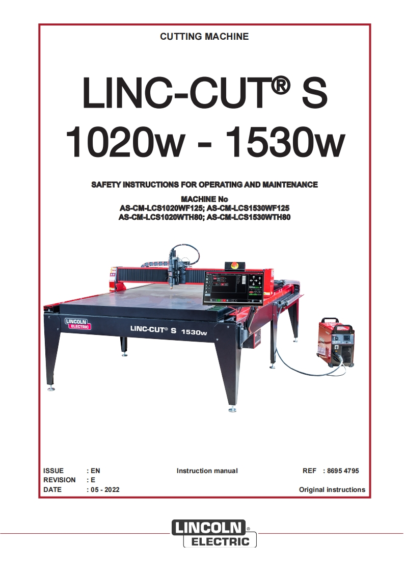LINCOLN-LINC-CUT-S-Manual操作说明书手册