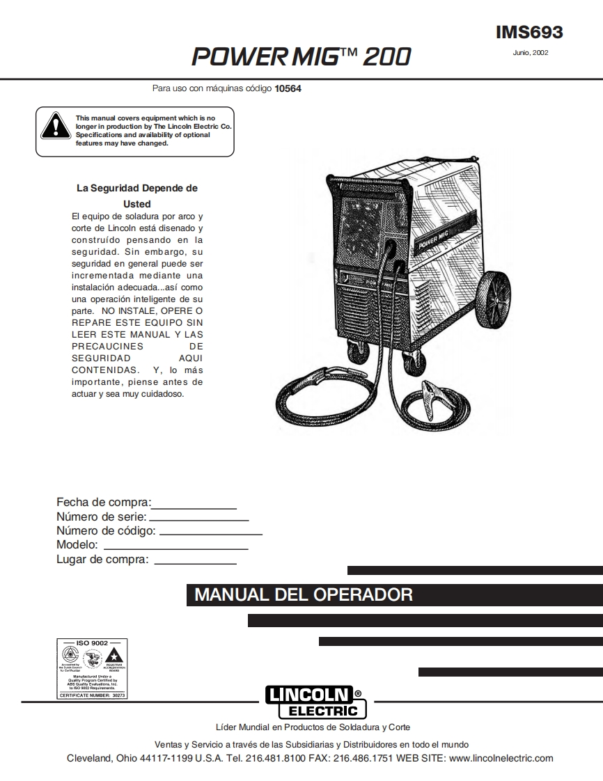 LINCOLN林肯电焊机POWER-MIG™-200操作说明书手册