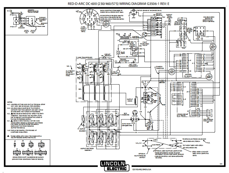LINCOLN林肯电焊机RED-D-ARC-DC-600-(230460575)-WIRING-DIAGRAM-G3506-1-REV电器原理图