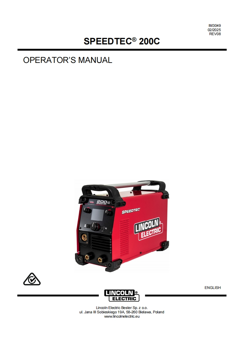LINCOLN林肯电焊机SPEEDTEC-200C操作说明书手册