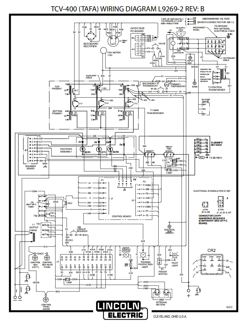 LINCOLN林肯电焊机TCV-400-(TAFA)-WIRING-DIAGRAM-L9269-2-REV-B电器原理图