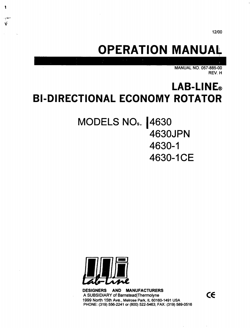 Lab-LineBi-DirectionalEconomyRotatorModel4630Operational操作说明书手册
