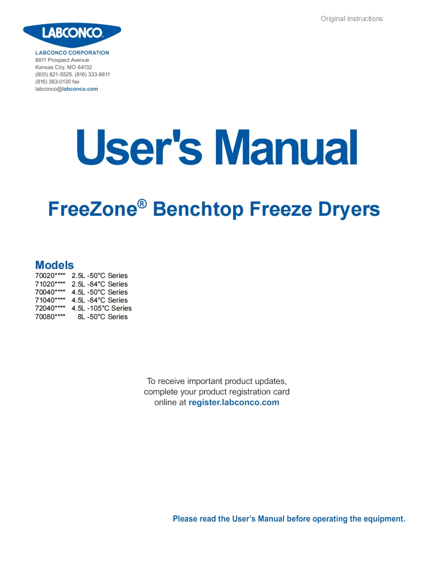 Labconco-FreeZone®-Benchtop-Freeze-Dryers-安装操作说明书手册