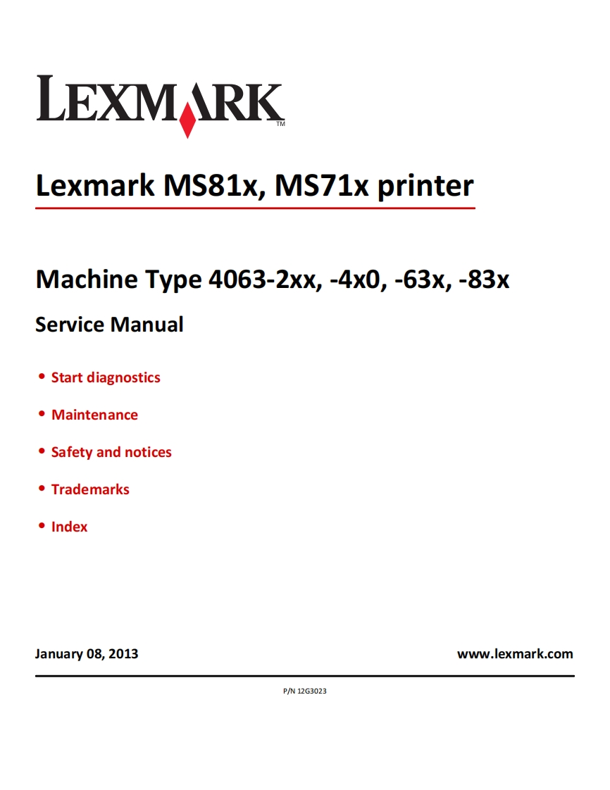 LexmarkMS150160170710711810811812维修维护手册(Eng)