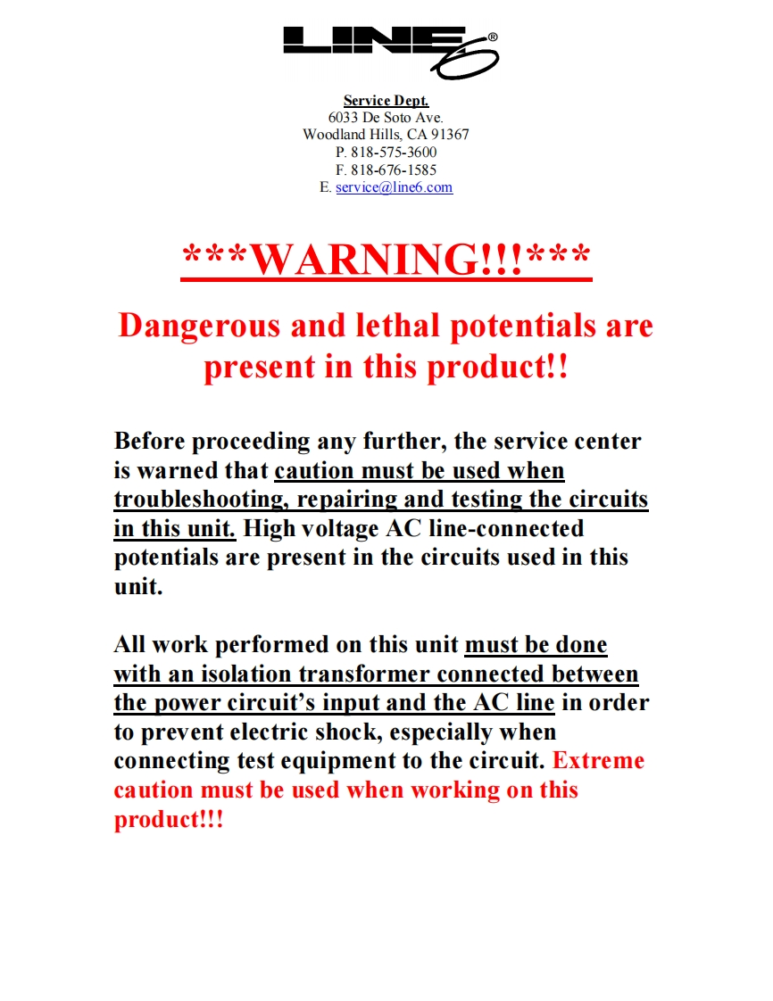 Line_6_DuoVerb_Service_Manual维修服务手册含电器原理图