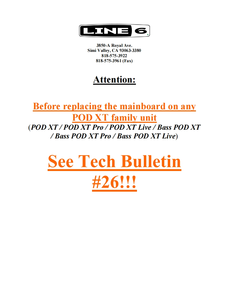 Line_6_POD_XT_Family_(2004)_Service_Manual维修服务手册含电器原理图