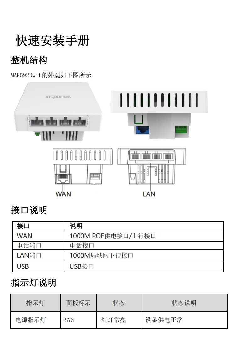 MAP5920w-L面板AP快速安装调试说明书指南
