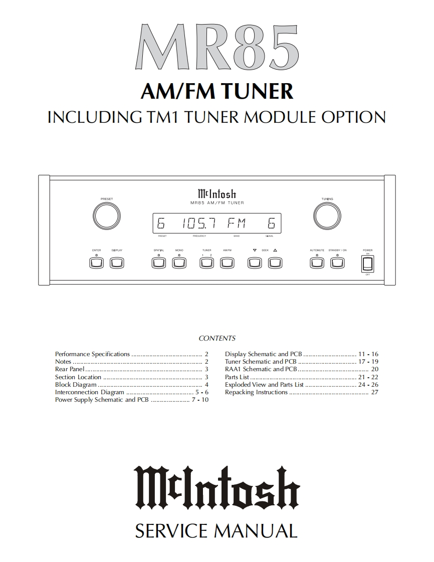 MCINTOSH-MR85_service-manual维修手册