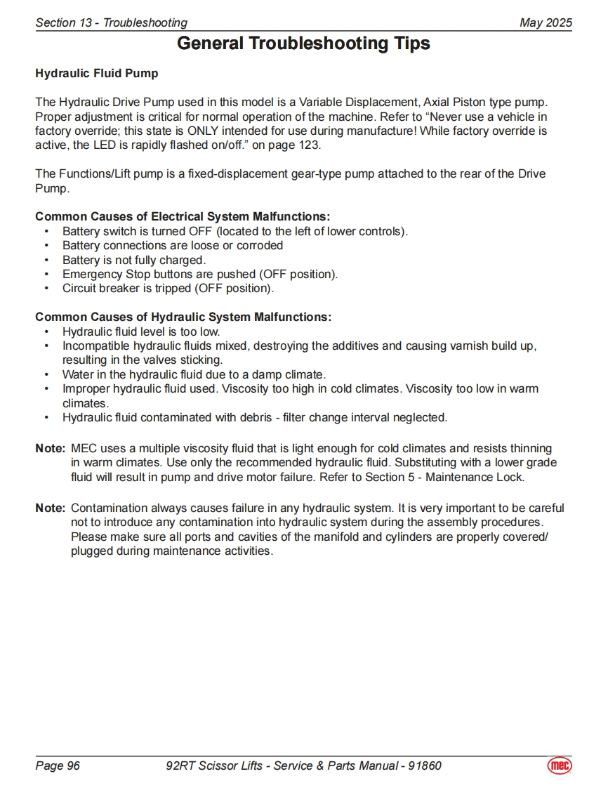 MEC升降车平台91860-SCH-A92-6维修电气原理图手册