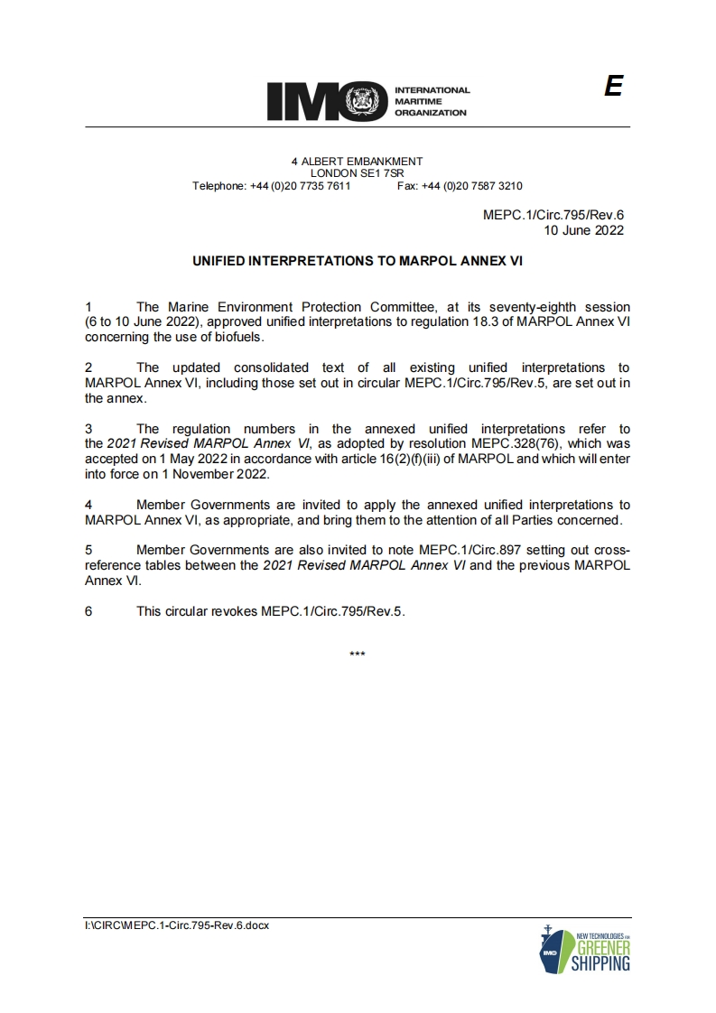 MEPC.1-Circ.795-Rev.6？-？Unified？Interpretations？To？Marpol？Annex？VI