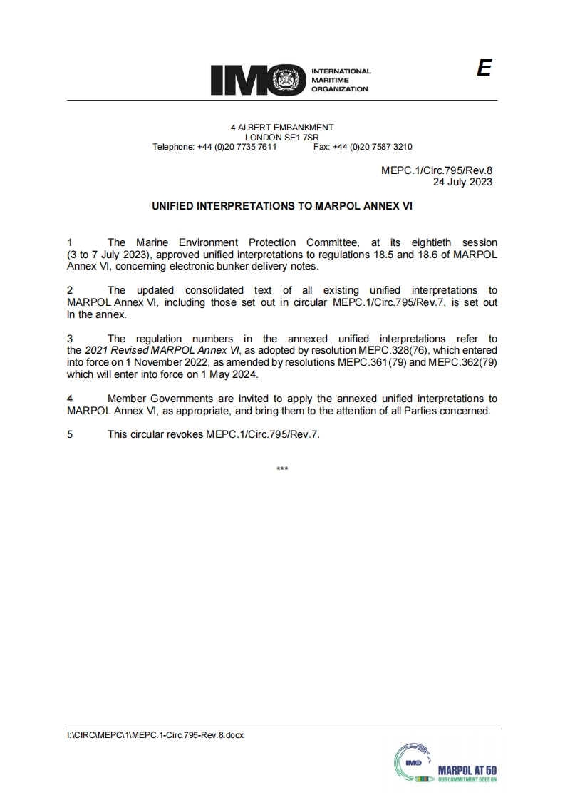 MEPC.1-Circ.795-Rev.8-UnifiedInterpretationsToMarpolAnnexVi(Secretariat)