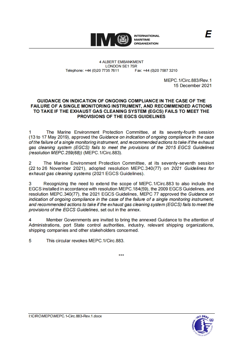 MEPC.1-Circ.883-Rev.1-GuidanceOnIndicationOfOngoingComplianceInTheCaseOfTheFailureOfASingleMonitor...(Secretariat)