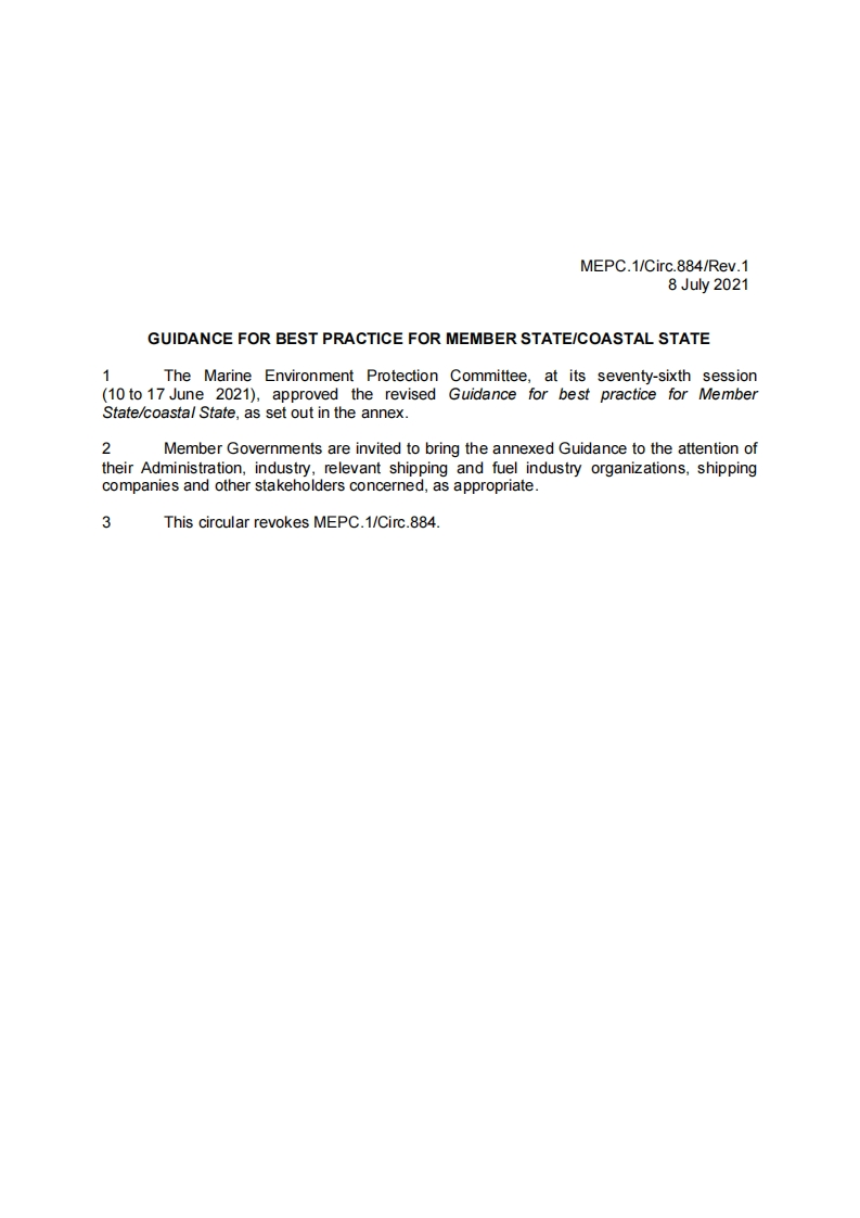 MEPC.1-Circ.884-Rev.1？-？Guidance？For？Best？Practice？For？Member？StateCoastal？State？(Secretariat)