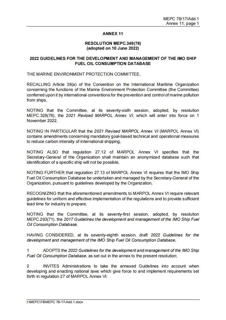 MEPC.349(78)-2022GuidelinesFortheDevelopmentandManagementoftheIMOShipFuelOilConsumptionDatabase