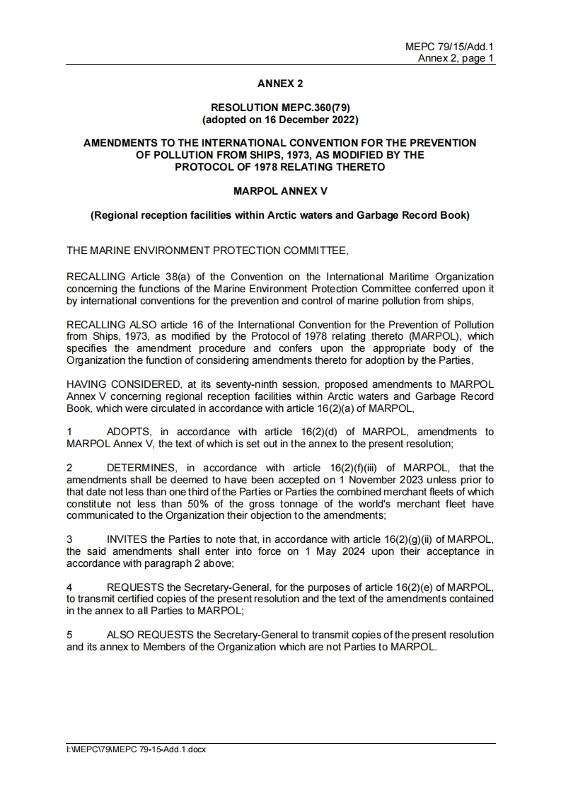 MEPC.360(79)-Amendments？to？MARPOL？ANNEXE？V