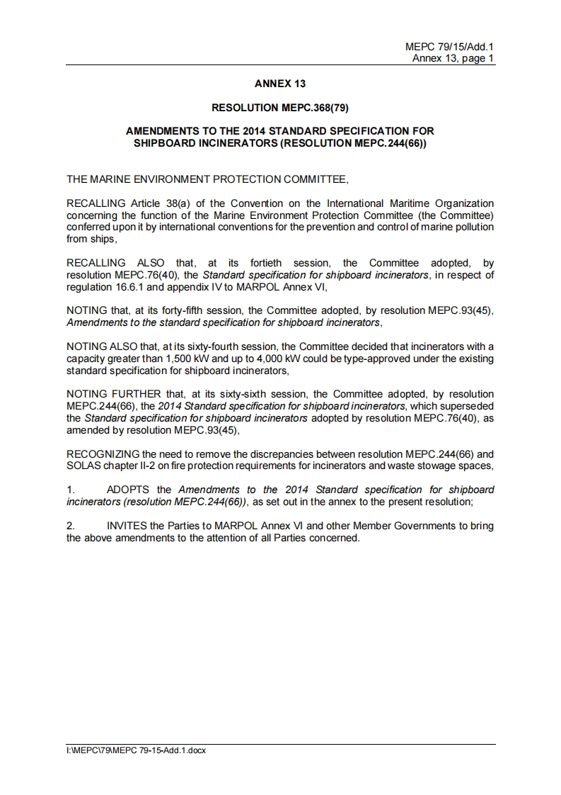 MEPC.368(79)-Amendments？to？the？2014？Standard？specification？for？shipboard？incinerators