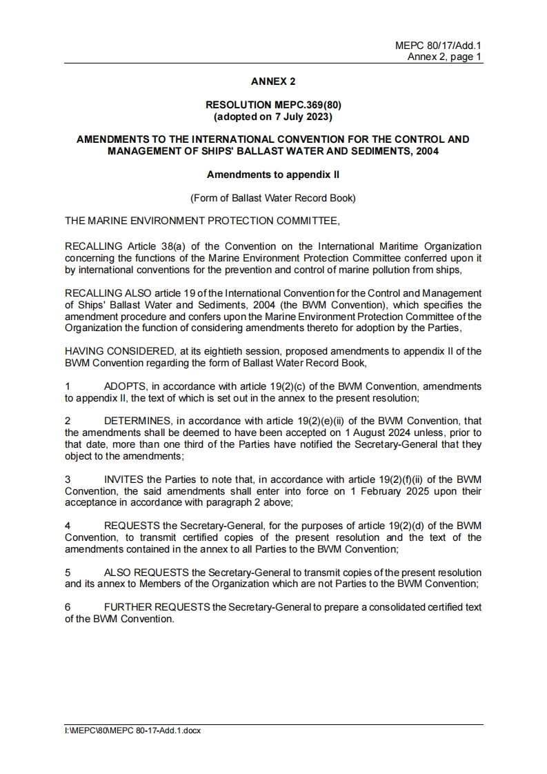 MEPC.369(80)-AmendmentstotheBWMConvention(AppendixIIFormofBallastWaterRecordBook)