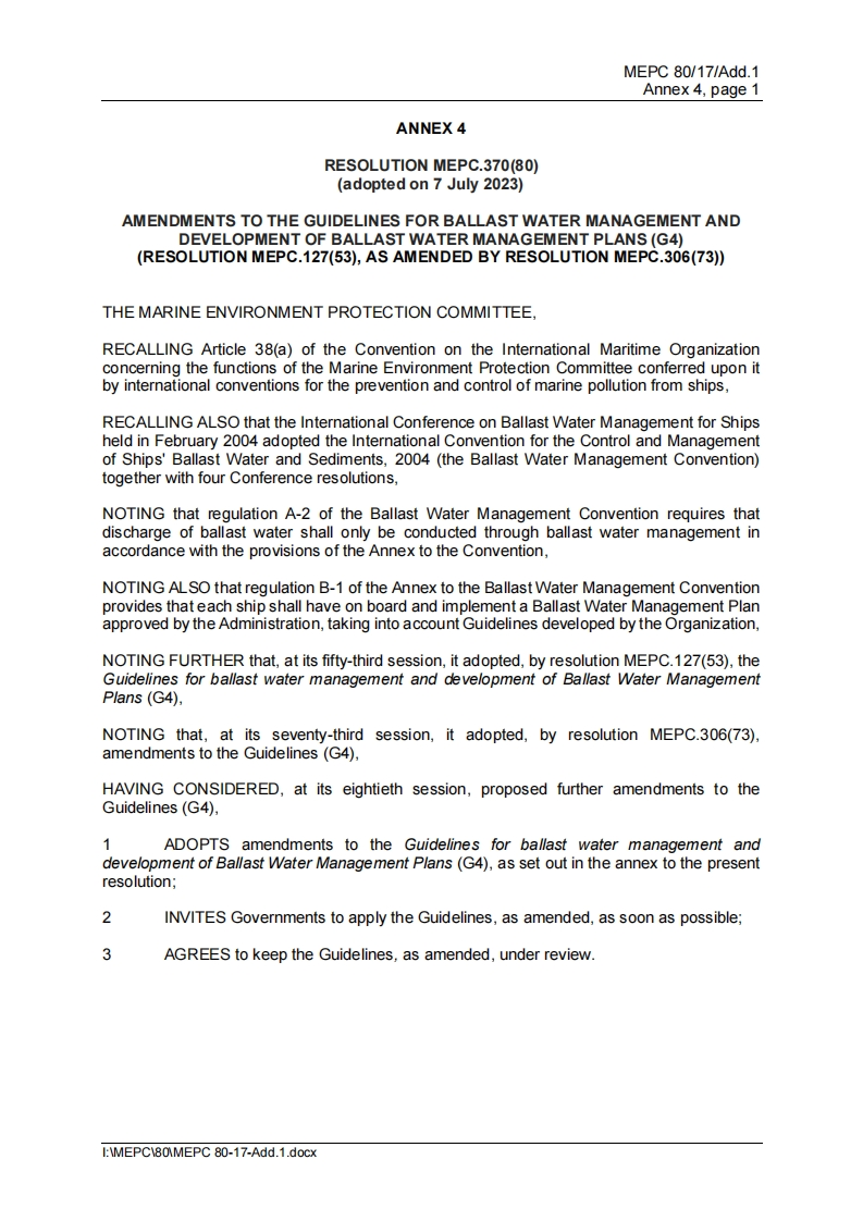 MEPC.370(80)-AmendmentstotheGuidelinesforballastwatermanagementanddevelopmentofBallastWaterManagementPlans(G4)