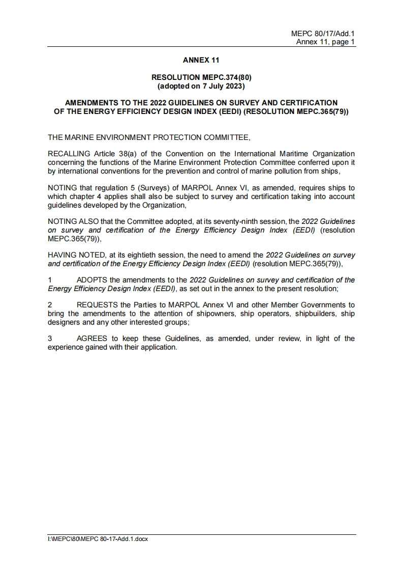 MEPC.374(80)-Amendmentstothe2022GuidelinesonsurveyandcertificationoftheEnergyEfficiencyDesignIndex(EEDI)(ResolutionMEPC.365(79))