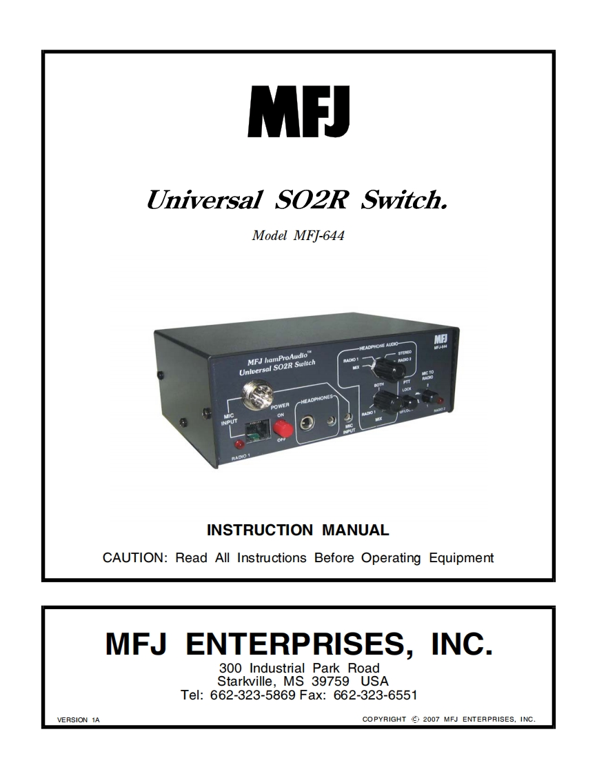 MFJ-644_Manual操作说明书手册