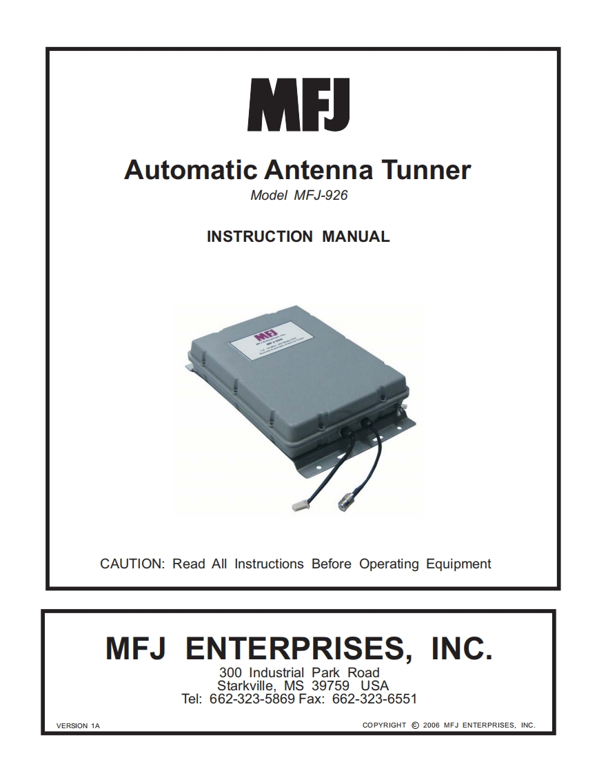 MFJ-926_Manual操作说明书手册