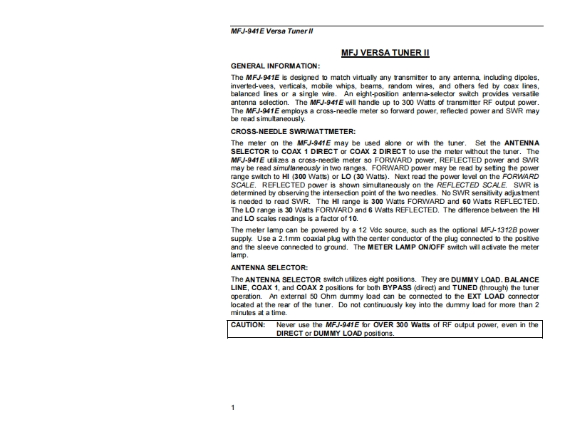 MFJ-941E_Manual操作说明书手册