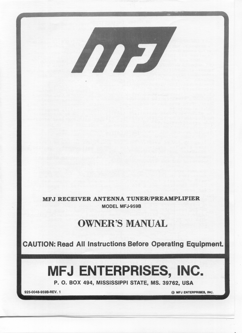 MFJ-959B_使用说明书手册