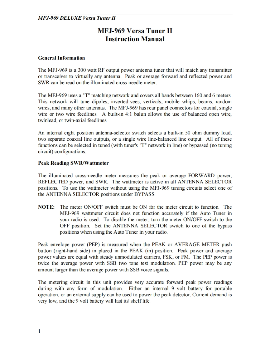 MFJ-969_Manual操作说明书手册