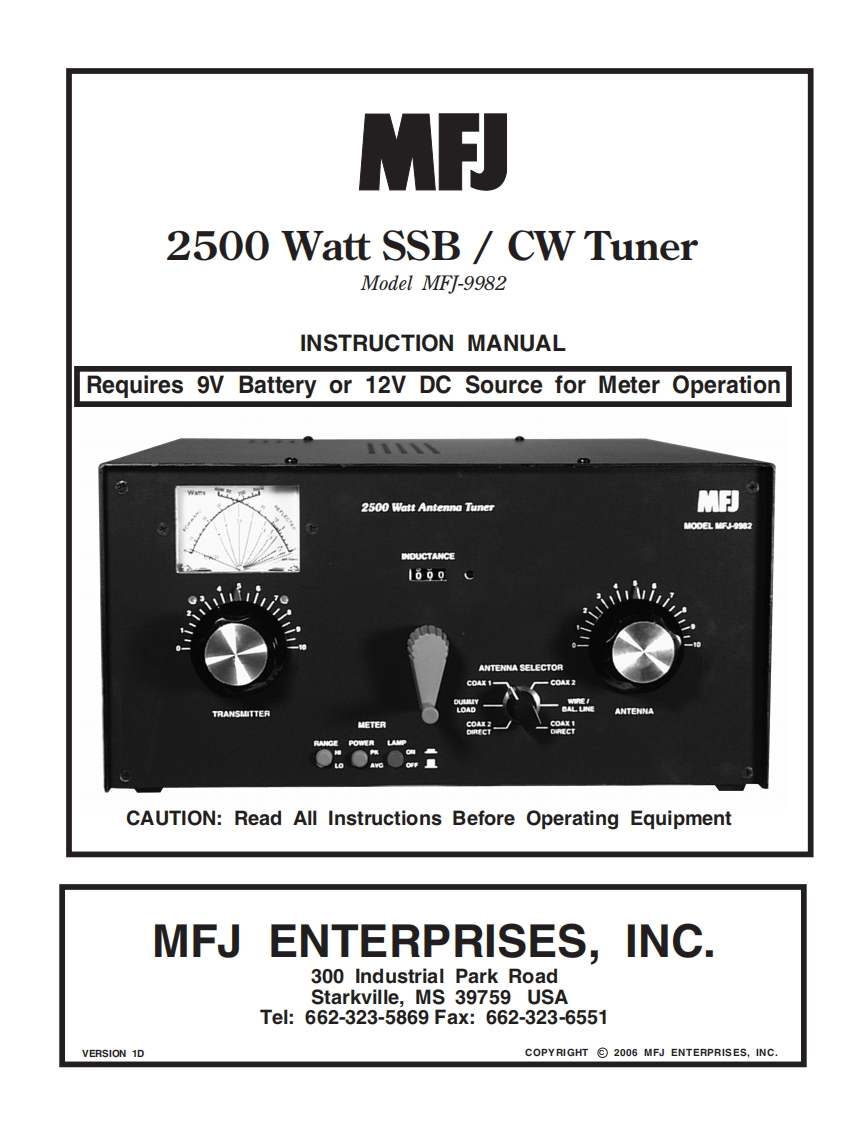 MFJ-9982_使用说明书手册