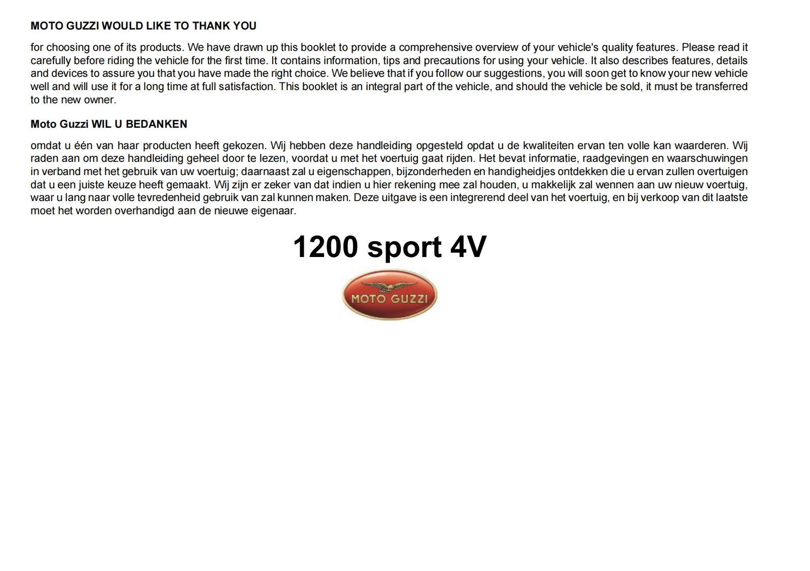 MOTOGUZZI摩托古兹摩托车1200-Sport-4V-EN-NL维修操作说明书手册