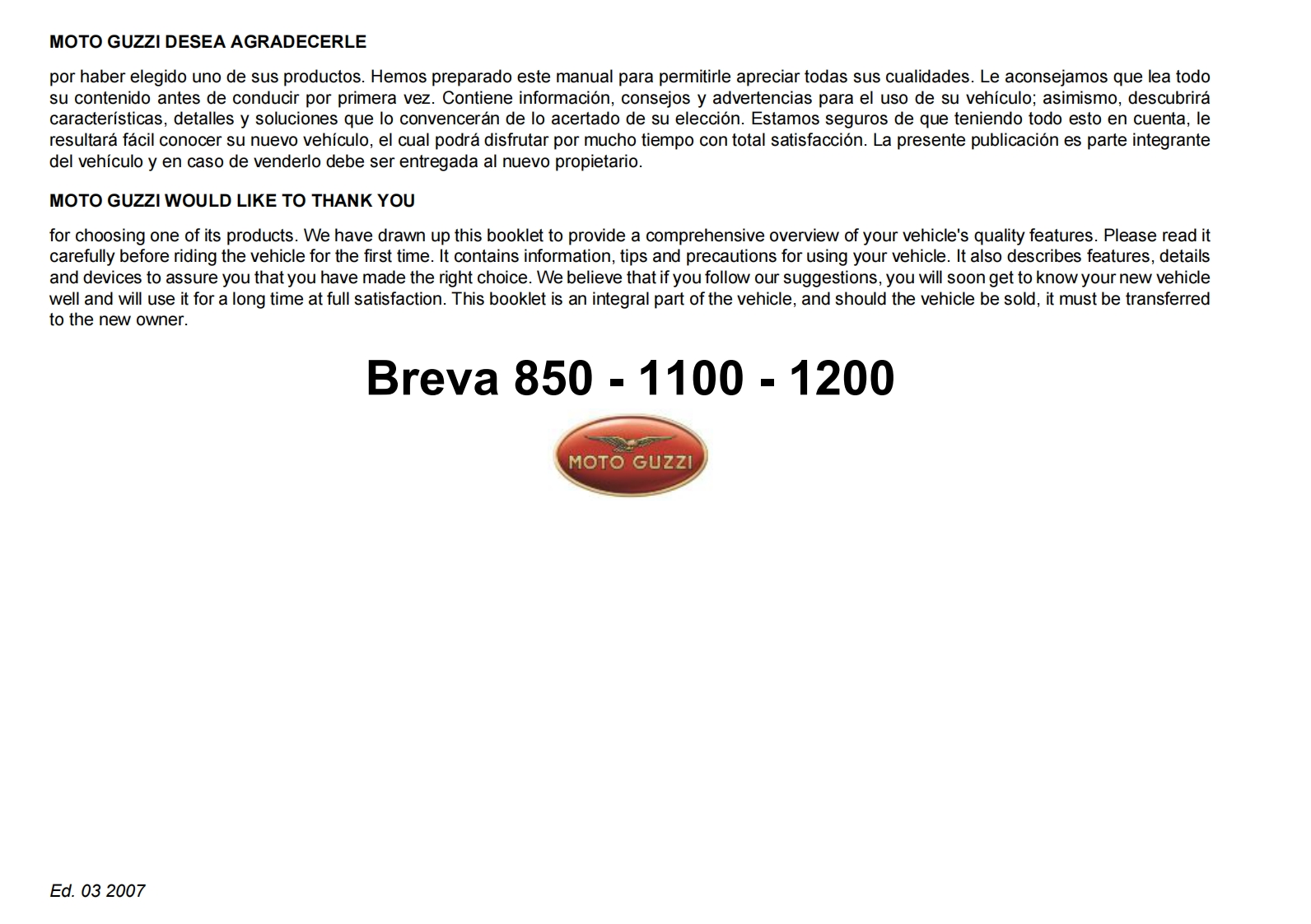 MOTOGUZZI摩托古兹摩托车Breva-850-1100-1200-ES-EN-Ed.01-2007维修操作说明书手册