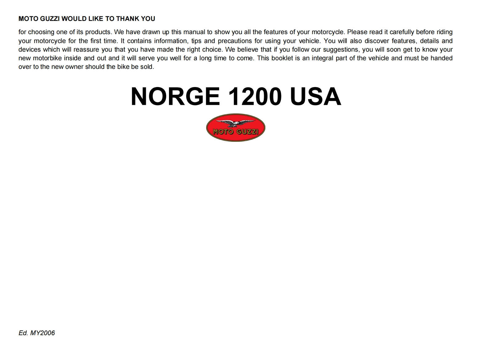 MOTOGUZZI摩托古兹摩托车Norge-1200-USA-2006维修操作说明书手册