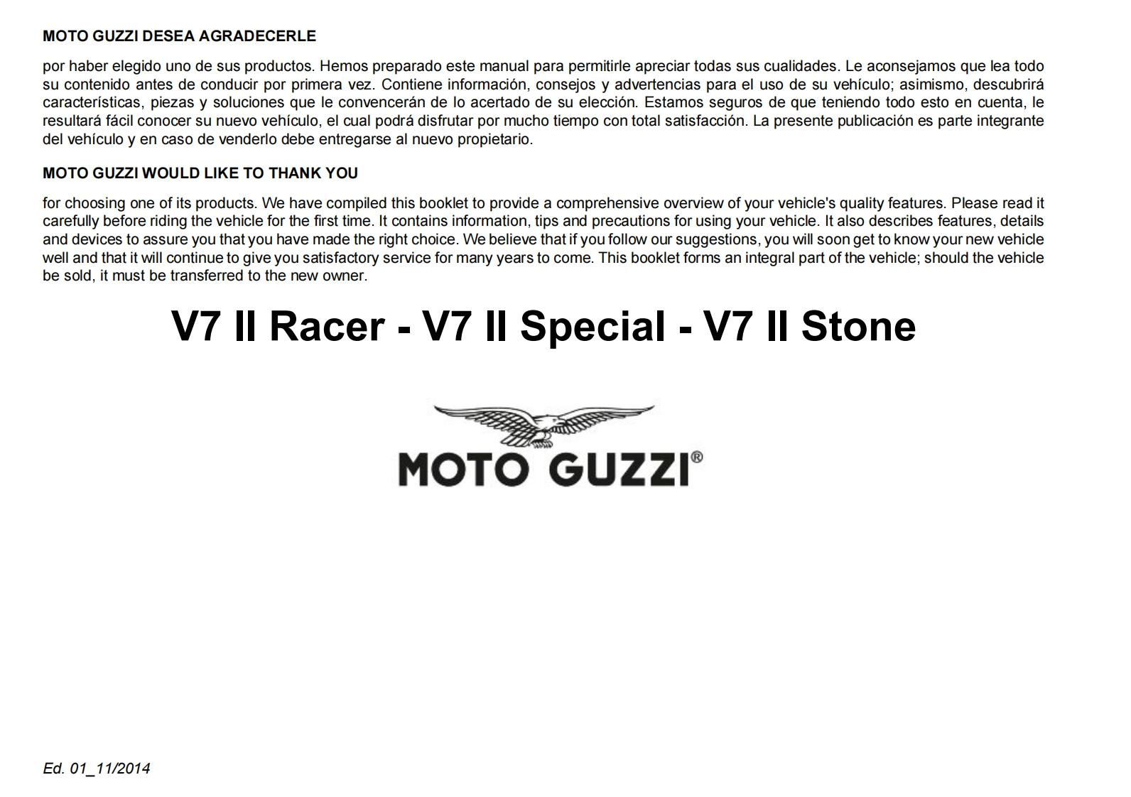 MOTOGUZZI摩托古兹摩托车V7-Racer-II---V7-Special-II---V7-Stone-II-ES-EN维修操作说明书手册